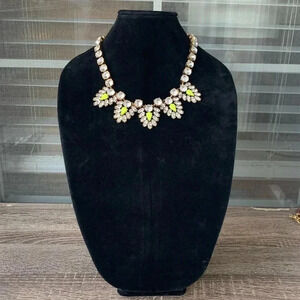 J Crew Neon Yellow and Rhinestone Statement Necklace Prom Wedding Formal Party